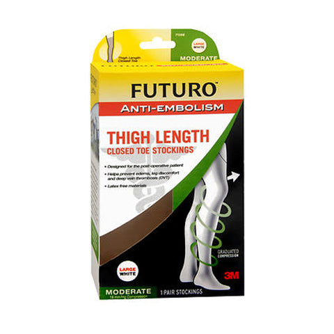Futuro, Anti-Embolism Thigh Length Closed Toe Stockings White Moderate, Large each