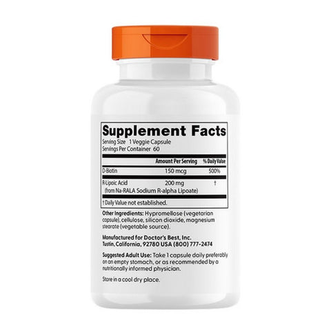 Doctors Best, Stabilized R-Lipoic Acid, 200 mg, 60 Veggie Caps