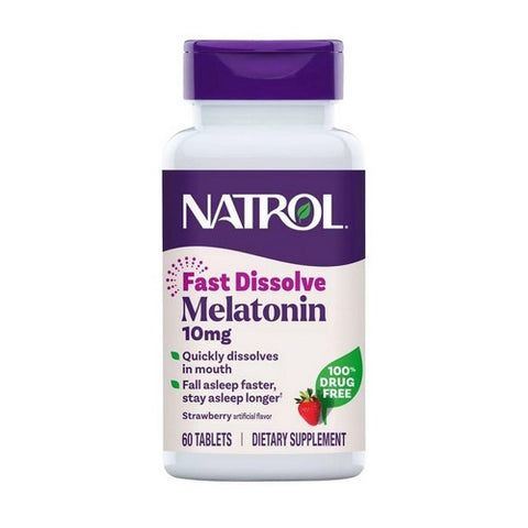 Natrol, Melatonin Maximum Strength Fast Dissolve Sleep Aid, 10 mg, 60 Count / Strawberry