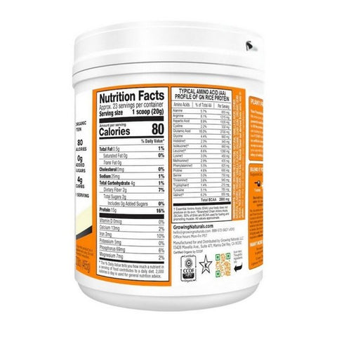 Growing Naturals, Organic Rice Protein, Vanilla Blast 16.4 oz
