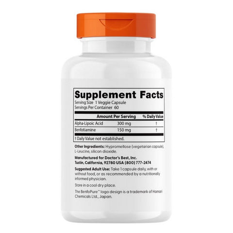 Doctors Best, Benfotiamine 150 + Alpha-Lipoic Acid 300, 60 Vcaps