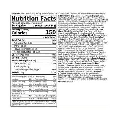 Garden of Life, RAW Organic Meal Powder Vanilla Spiced Chai, 1115g Powder