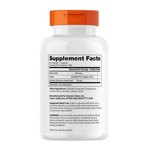 Doctors Best, Betaine HCl Pepsin & Gentian Bitters, 360 Caps