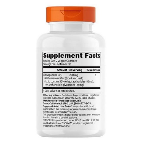 Doctors Best, Ashwagandha with Sensoril, 125 mg, 60 Veggie Caps