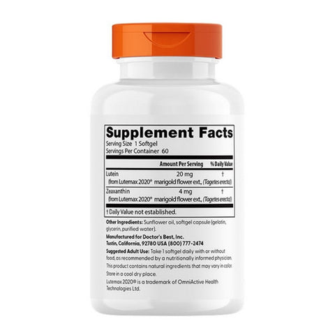 Doctors Best, Lutein with Lutemax, 20 mg, 60 Softgels