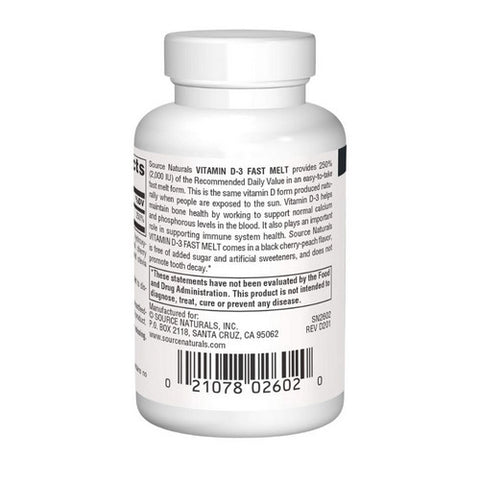 Source Naturals, Vitamin D-3, 2000 IU, Black Cherry-Peach 60 Tabs