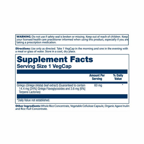 Solaray, Ginkgo Biloba Leaf Extract, 60 mg, 120 Caps