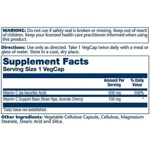 Solaray, Vitamin C With Rose Hips & Acerola, 500 mg, 100 Caps