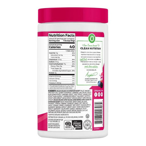 Orgain, Organic Vegan Superfood Powder Berry, 0.62 Lb(Case Of 3)