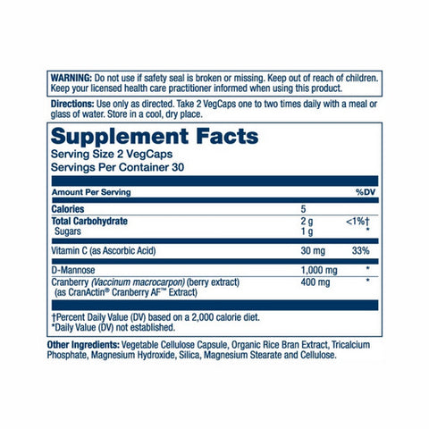Solaray, D-Mannose with CranActin, 1000 mg, 60 Veg Caps