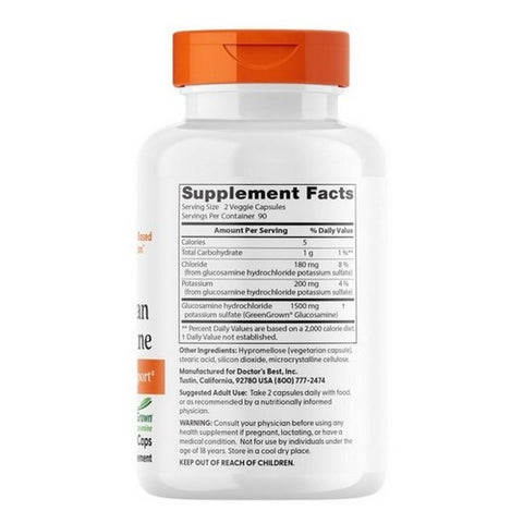 Doctors Best, Vegan Glucosamine Sulfate with Green Grown, 750 mg, 180 Veg Caps