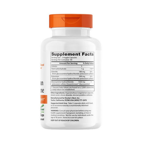 Doctors Best, Vegan Glucosamine Sulfate with Green Grown, 750 mg, 180 Veg Caps