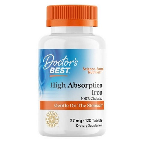 Doctors Best, High Absorption Iron with Ferrochel, 27 Mg, 120 Tabs
