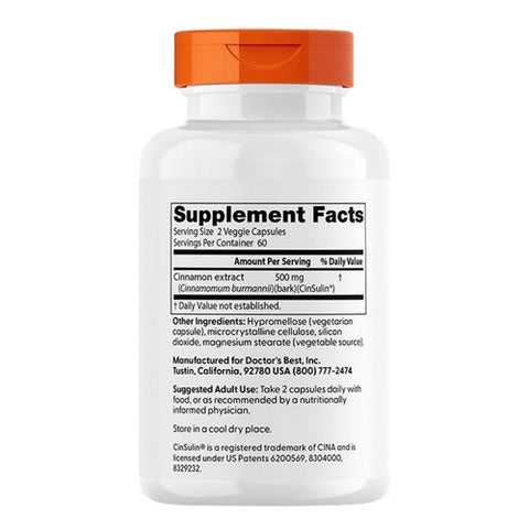 Doctors Best, Cinnamon Extract with CinSulin, 500 mg, 120 Veg Caps