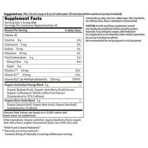 Garden of Life, Sport Organic Plant-Based Energy Plus Focus Pre-Workout, Blackberry Cherry 8.1 Oz