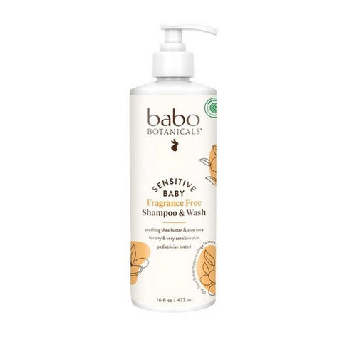 Babo Botanicals, Sensitive Baby Shampoo & Wash, Fragrance Free, 16 Oz