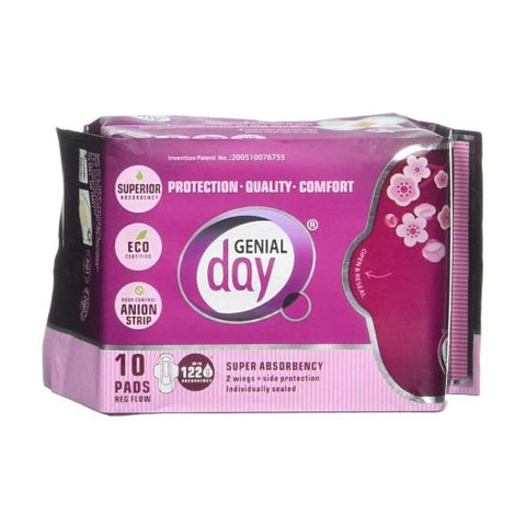 Genial Day, Super Absorbent Regular Flow Pads, 10 Count
