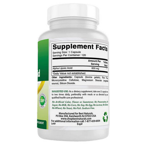 Best Naturals, Alpha Lipoic Acid, 600 mg, 120 Caps