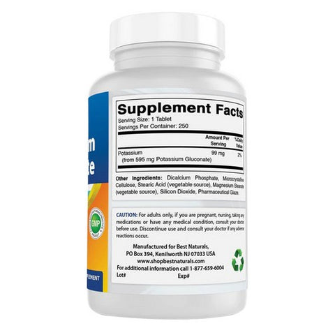 Best Naturals, Potassium Gluconate, 595 mg, 250 Tabs