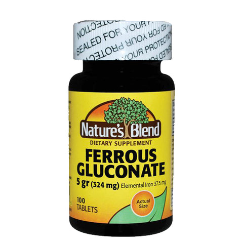Nature's Blend, Nature's Blend Ferrous Gluconate Tablets, 324 mg, 100 Tabs