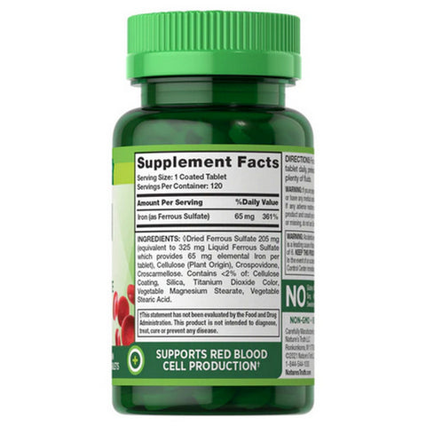 Nature's Truth, Iron Ferrous Sulfate Coated Tablets, 65 Mg, 120 Caps