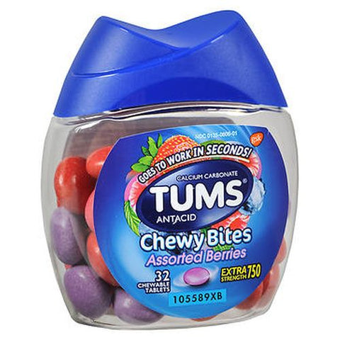 Tums, Extra Strength Antacid Chewy Bites Assorted Berries, 32 Each