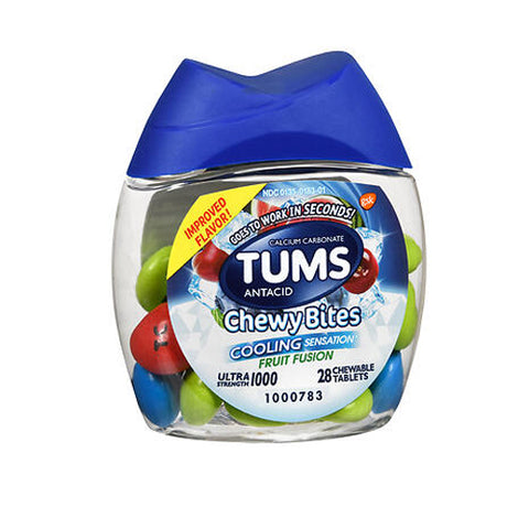 Tums, Ultra Strength 1000 Chewy Bites Cooling Sensation Fruit Fusion, 28 Tabs