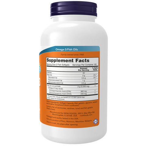 Now Foods, Omega-3 Molecularly Distilled Fish Softgels, 1000 mg, 200 Softgels