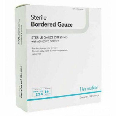 DermaRite, Adhesive Dressing DermaRite 4 X 10 Inch Gauze Rectangle White Sterile, Box Of 25