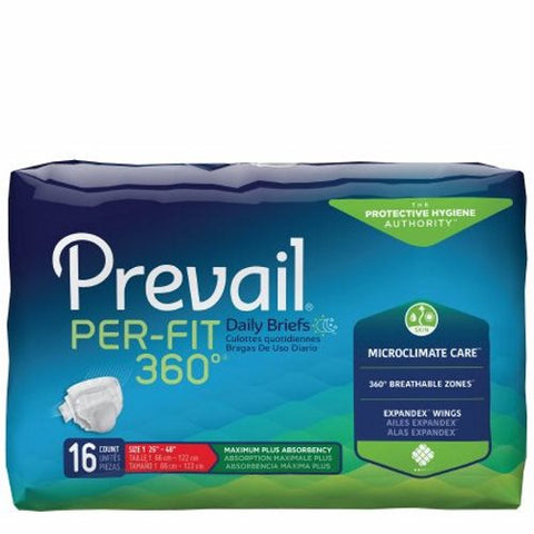 First Quality, Unisex Adult Incontinence Brief Prevail Per-Fit 360° Tab Closure Medium Disposable Heavy Absorbency, Count of 16