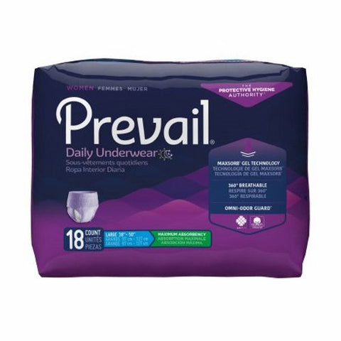 First Quality, Female Adult Absorbent Underwear Prevail For Women Daily Underwear Pull On with Tear Away Seams Lar, Count of 18