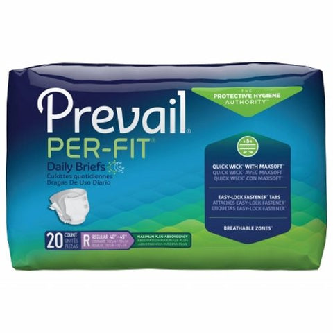 First Quality, Unisex Adult Incontinence Brief Prevail Per-Fit Tab Closure Regular Disposable Heavy Absorbency, Count of 20