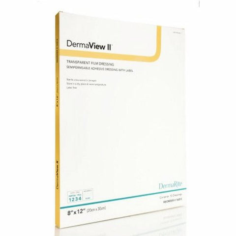 DermaRite, Transparent Film Dressing DermaView II Rectangle 8 X 12 Inch Frame Style Delivery With Label Sterile, Box Of 10