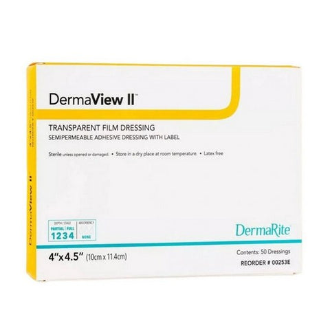 DermaRite, Transparent Film Dressing DermaView II Rectangle 4 X 4-1/2 Inch Frame Style Delivery With Label Ster, Box Of 50