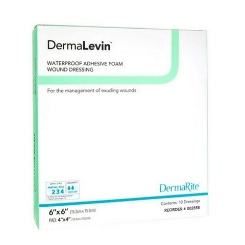 DermaRite, Foam Dressing DermaLevin 6 X 6 Inch Square Adhesive with Border Sterile, Count of 1
