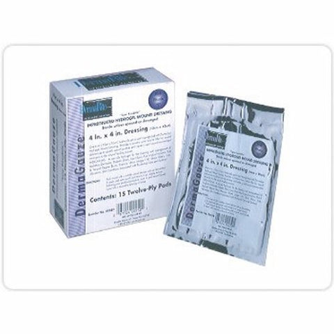 DermaRite, Impregnated Dressing DermaGauze 4 X 4 Inch Gauze DermaSyn Hydrogel Sterile, Box Of 15