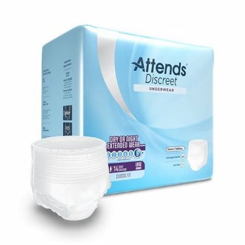 Attends, Unisex Adult Absorbent Underwear Attends Discreet Pull On with Tear Away Seams Large Disposable Hea, Count of 14