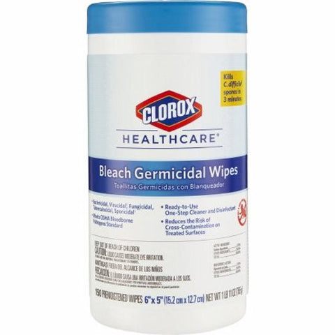 Lagasse, Surface Disinfectant Cleaner Clorox Healthcare Bleach Germicidal Wipe 150 Count NonSterile Canister, 1 Pack