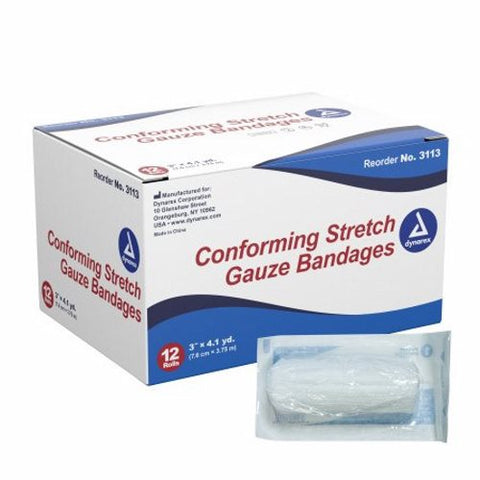 Dynarex, Conforming Bandage Dynarex Polyester 1-Ply 3 Inch X 4-1/10 Yard Roll Shape Sterile, Case Of 8