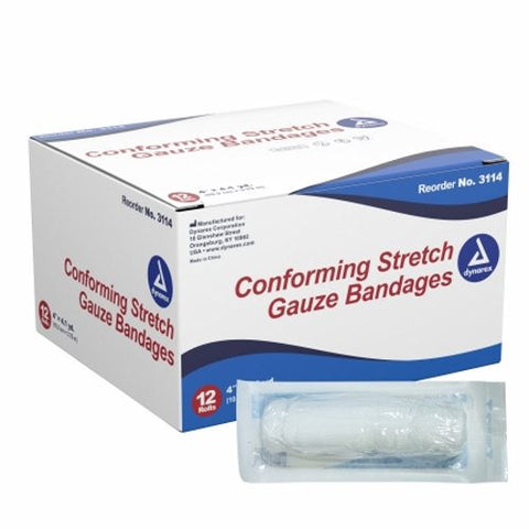 Dynarex, Conforming Bandage Dynarex Polyester 1-Ply 4 Inch X 4-1/10 Yard Roll Shape Sterile, Case Of 8