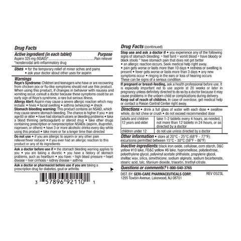 McKesson, Pain Relief Geri-Care 325 mg Strength Aspirin Tablet 1,000 per Bottle, Count of 1