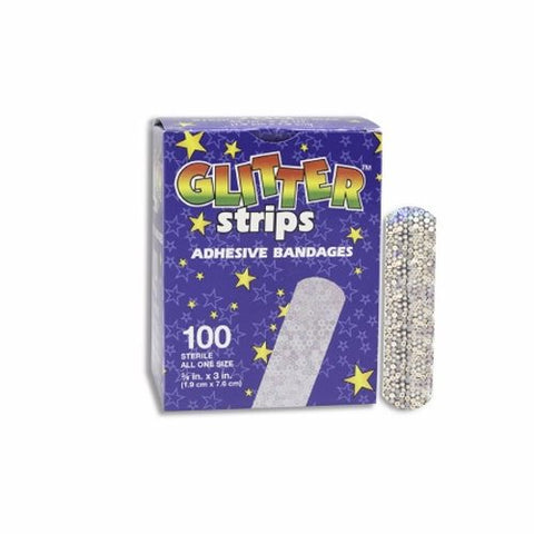 Dukal, Adhesive Strip Glitter Stat Strip 3/4 X 3 Inch Plastic Rectangle Kid Design (Glitter Stars and Stri, Box Of 100