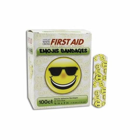 Dukal, Adhesive Strip American White Cross Stat Strip 3/4 X 3 Inch Plastic Rectangle Kid Design (Emojis), Box Of 1