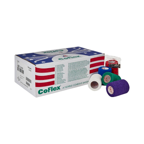 Andover Coated Products, Cohesive Bandage CoFlex 3 Inch X 5 Yard Standard Compression Self-adherent Closure Teal / Blue / Wh, Count of 24