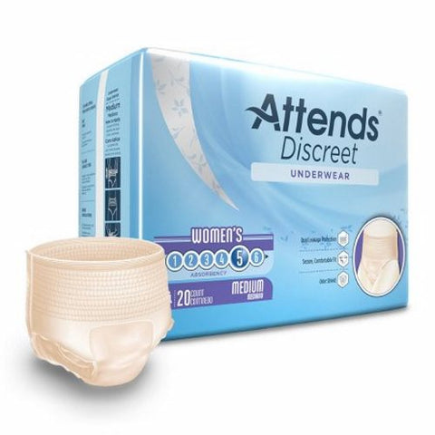 Attends, Female Adult Absorbent Underwear Attends Discreet Pull On with Tear Away Seams Medium Disposable He, Count of 20