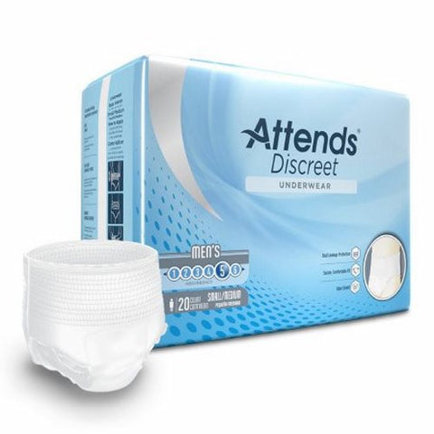 Attends, Male Adult Absorbent Underwear Attends Discreet Pull On with Tear Away Seams Small / Medium Disposa, Count of 20