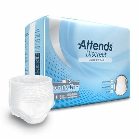 Attends, Male Adult Absorbent Underwear Attends Discreet Pull On with Tear Away Seams Large / X-Large Dispos, Count of 18