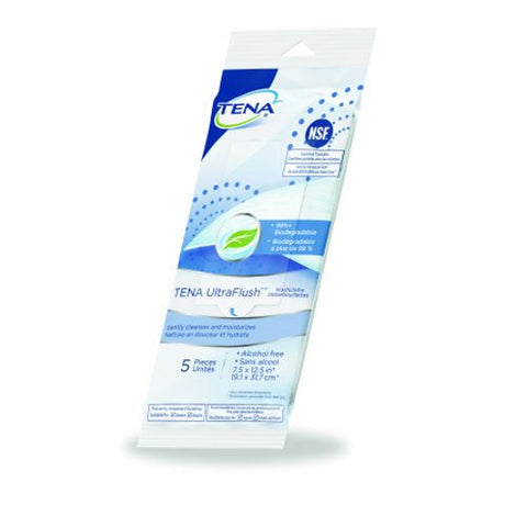 Tena, Personal Wipe TENA UltraFlush Soft Pack Aloe / Vitamin E / Chamomile Scented 5 Count, Pack Of 48