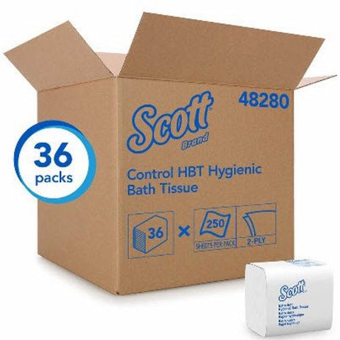 Kimberly Clark, Toilet Tissue Scott Control HBT White 2-Ply Standard Size Folded 250 Sheets 4-1/2 X 8-1/10 Inch, Count of 36