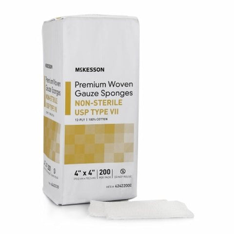 McKesson, Gauze Sponge 4 X 4 Inch 12-Ply NonSterile 42422000, Pack Of 200
